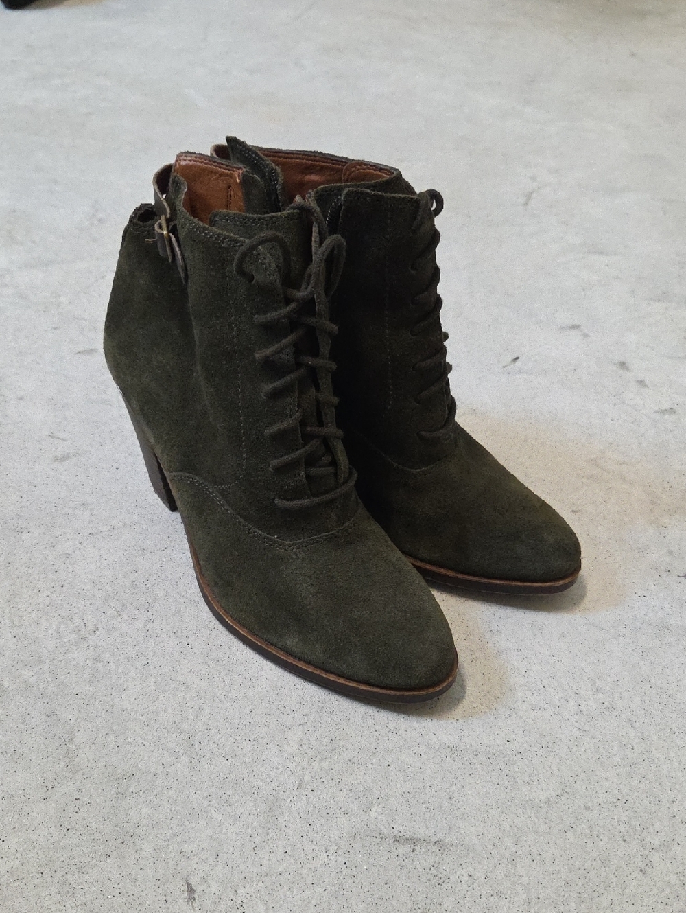 Lucky Brand Women’s Lace-Up Suede Chunky Heels Ankle Boots - Olive Size 9.5